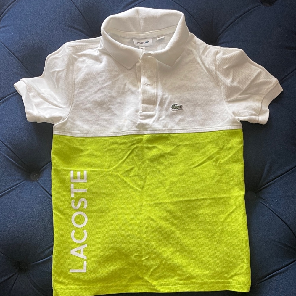 Lacoste Kids Polo Shirt in White and Lime Green
